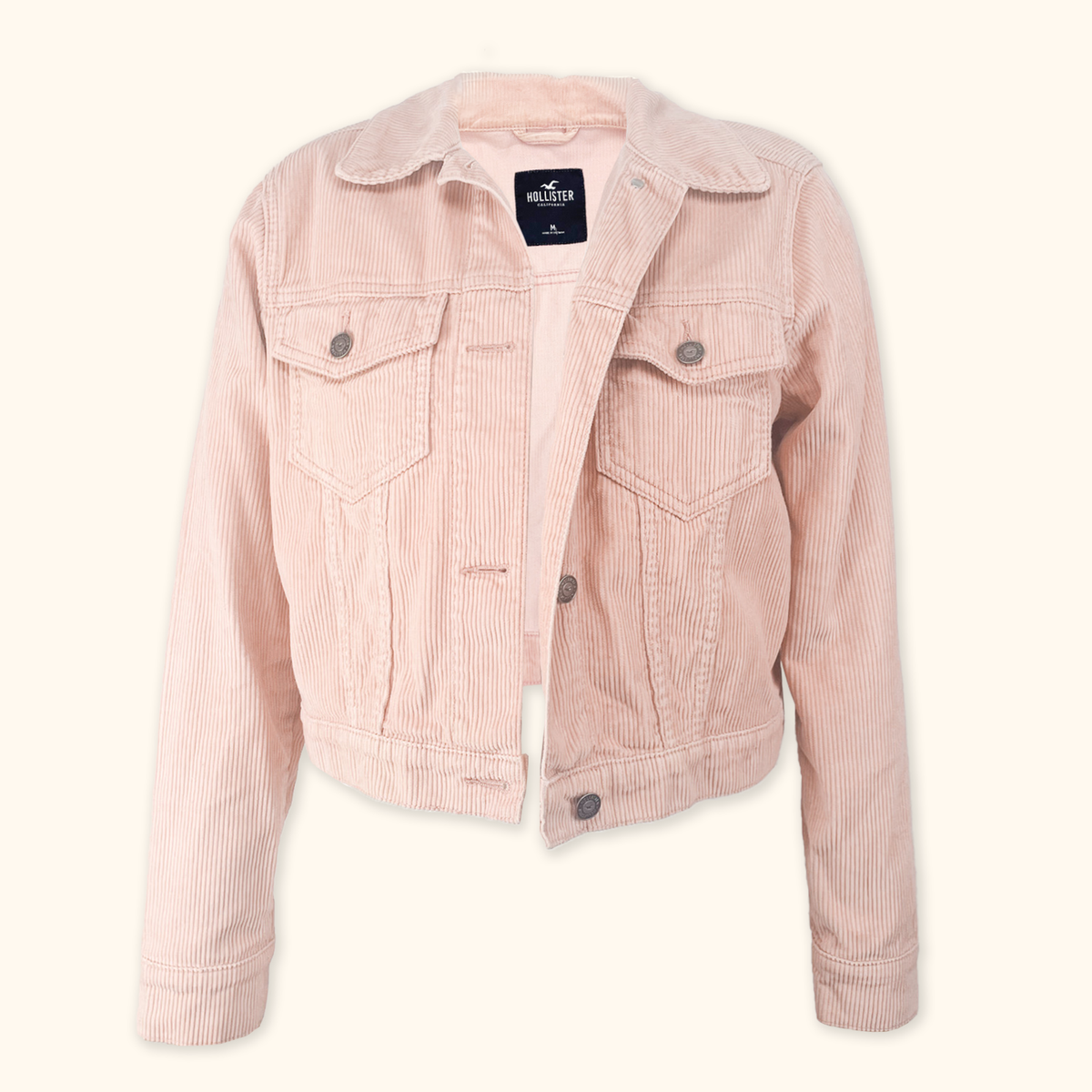 Hollister Pink Cord Cropped Denim Jacket - Size Medium