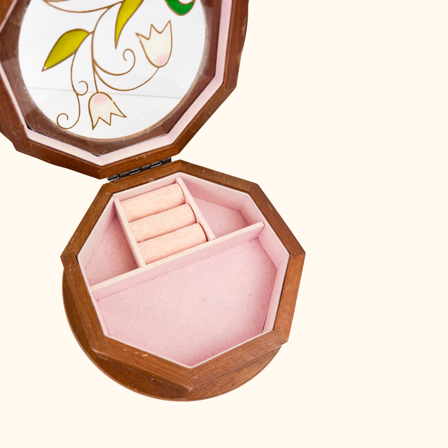 Vintage Wooden Octagon Stained Glass Jewellery Box Sunshine Thrift