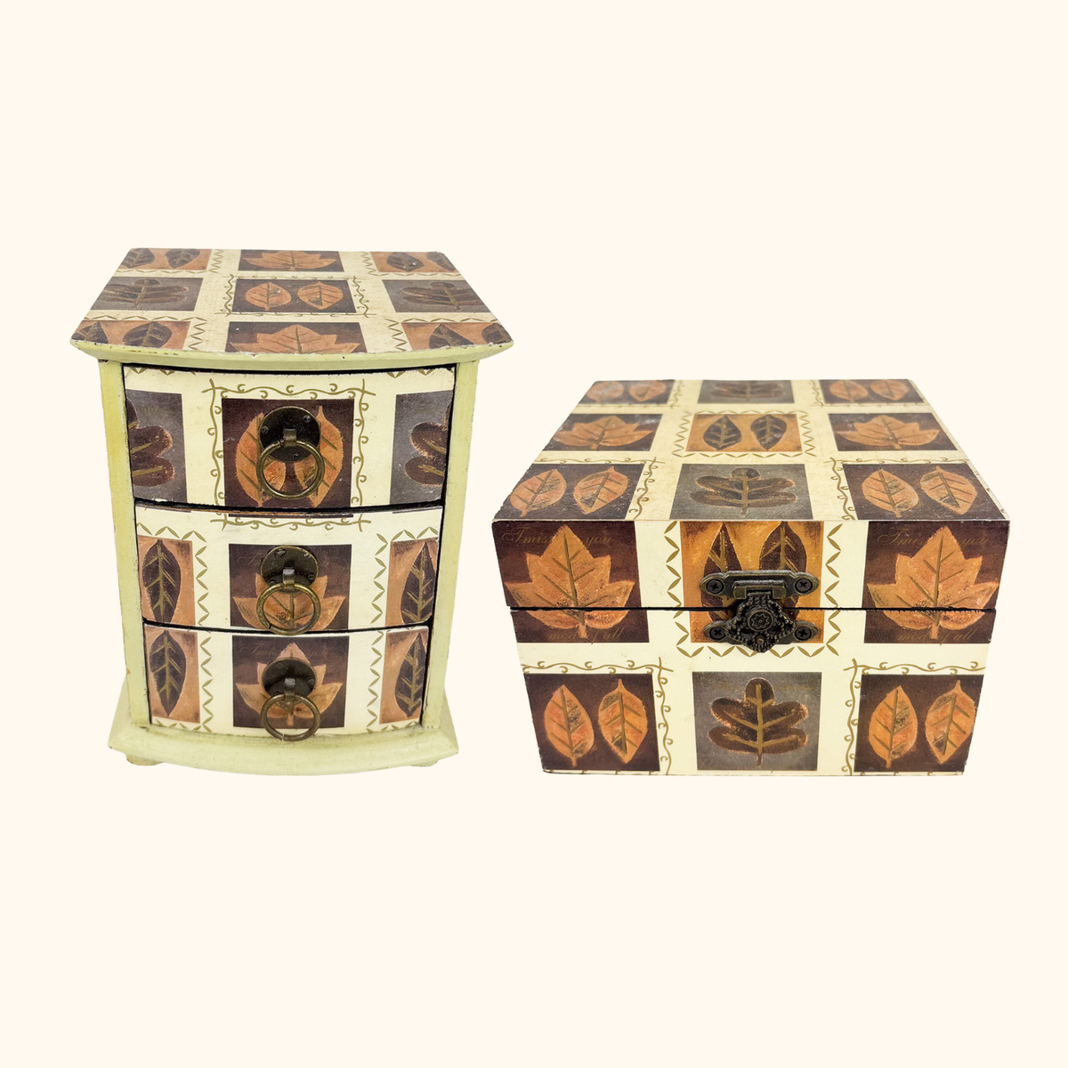 Autumn Leaf Wooden Jewellery Box Set