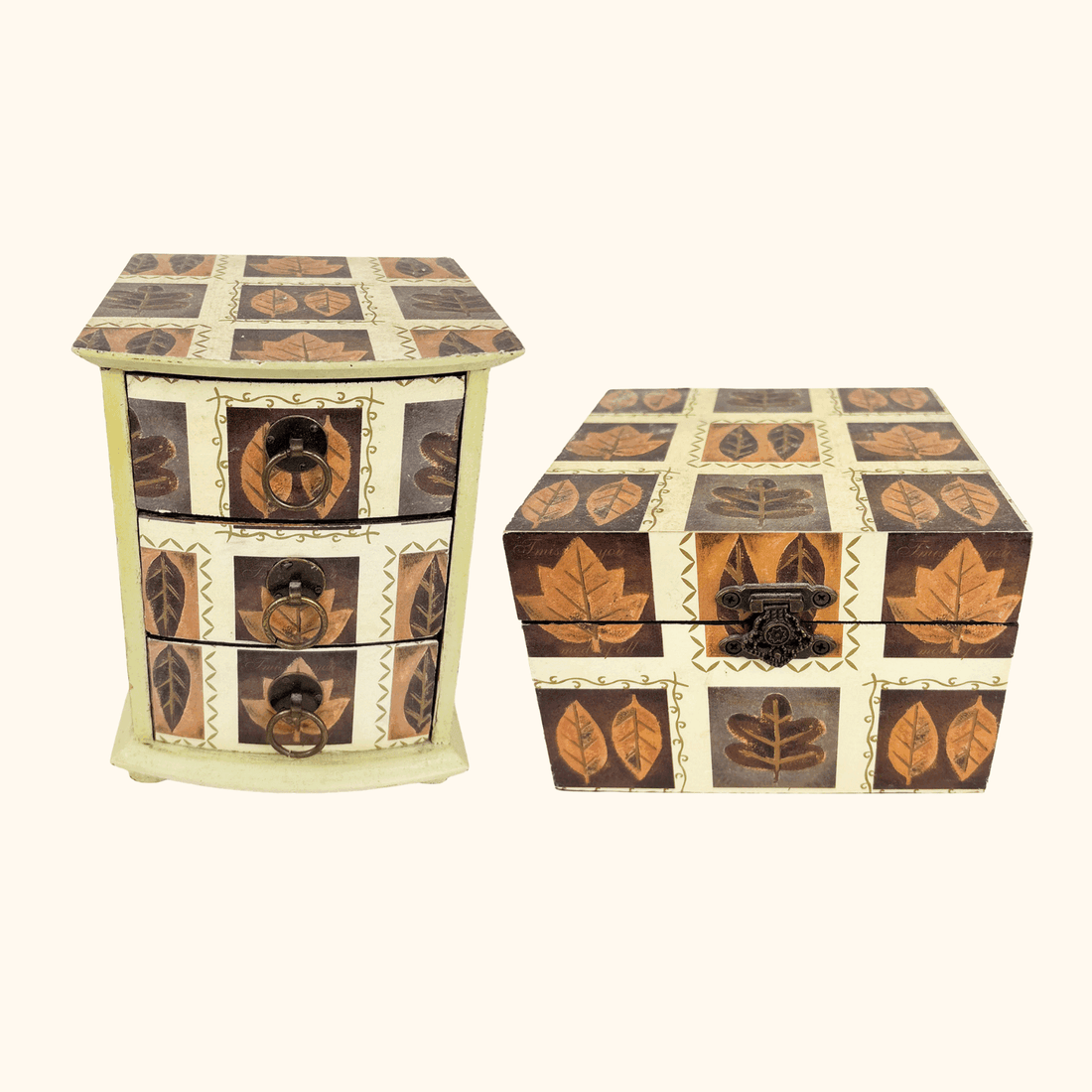Autumn Leaf Wooden Jewellery Box Set