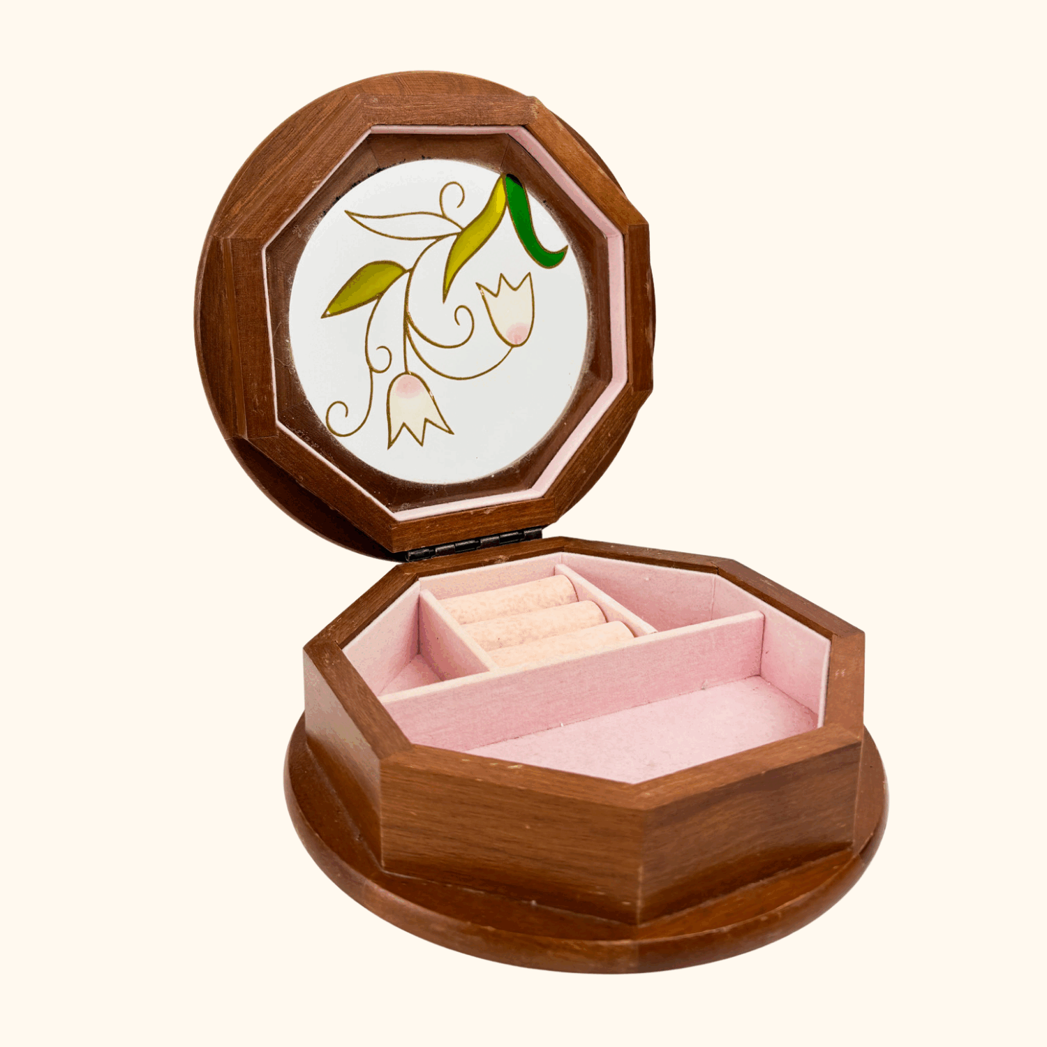 Vintage Wooden Octagon Stained Glass Jewellery Box Sunshine Thrift