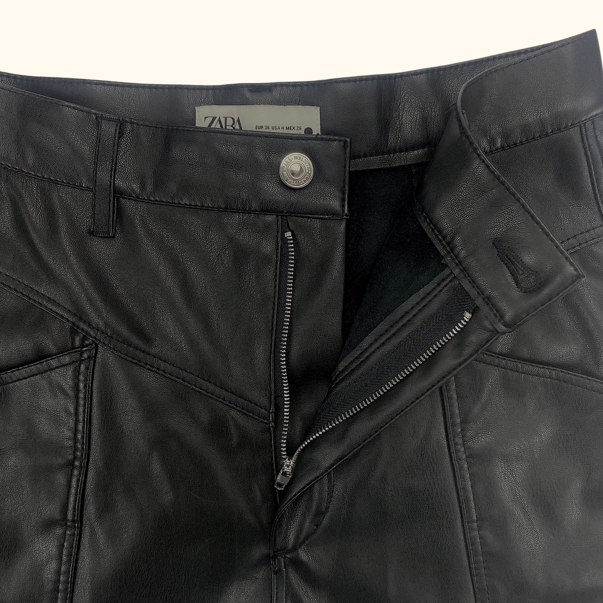 Zara High Rise Faux Leather Cropped Trousers Black - Size Small - Zara - Trousers