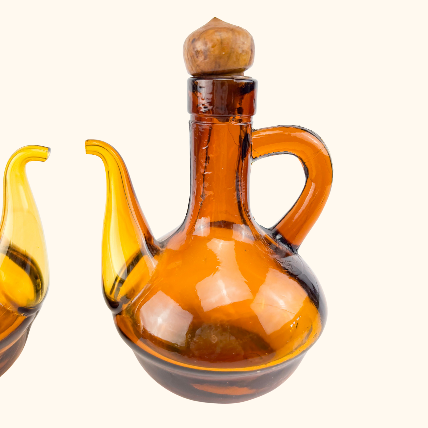 Hand Blown Amber Glass Oil Vinegar Decanter Bottles Sunshine Thrift