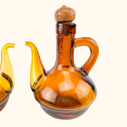 Hand Blown Amber Glass Oil Vinegar Decanter Bottles Sunshine Thrift