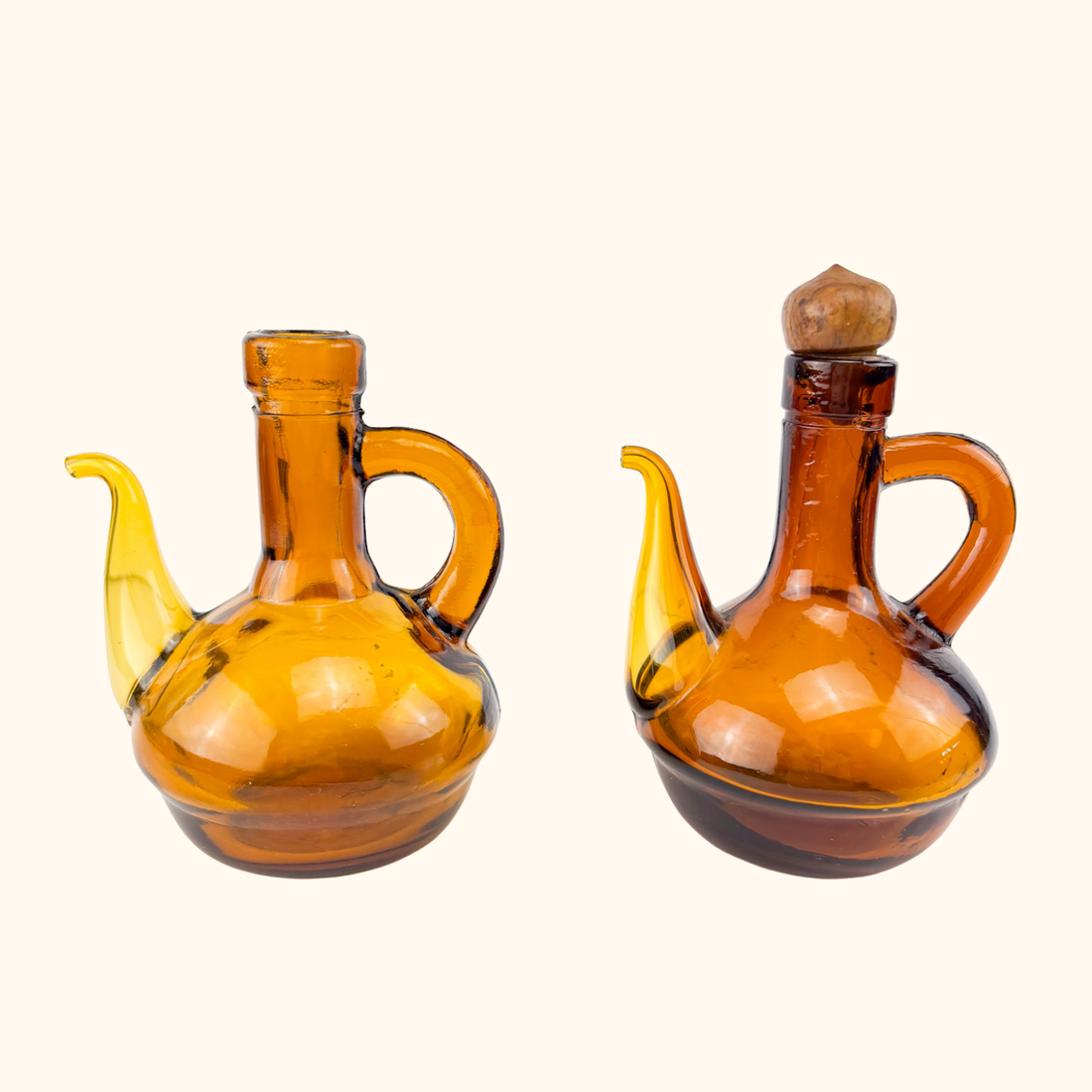 Hand Blown Amber Glass Oil Vinegar Decanter Bottles Sunshine Thrift