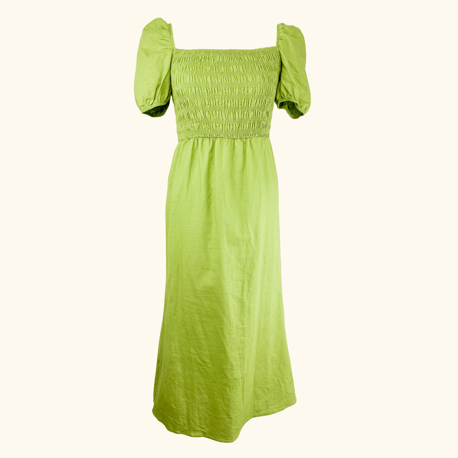 Never Fully Dressed Green Linen Blend Midi Dress - Size 8