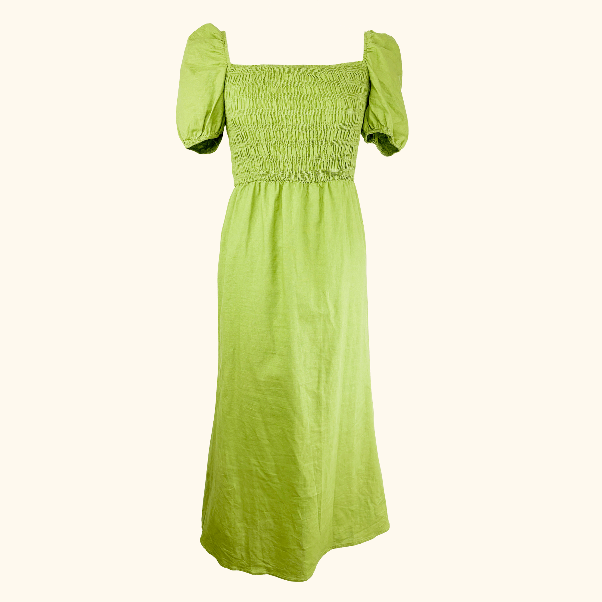 Never Fully Dressed Green Linen Blend Midi Dress - Size 8