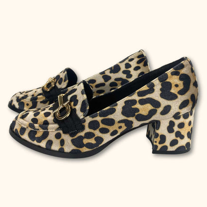 ASOS DESIGN Chunky Heeled Loafers Leopard velvet - Size 3 - ASOS - Heels