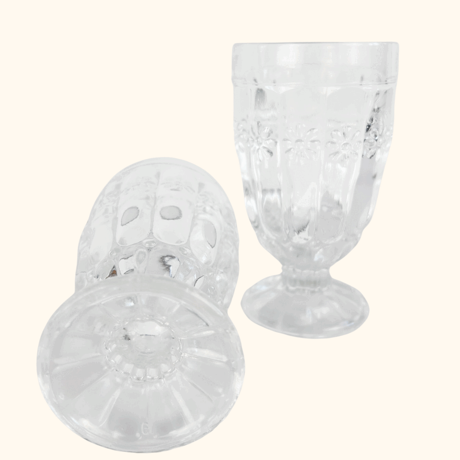 Floral Pressed Glass Parfait Tumbler Glasses Set of 2 Sunshine Thrift