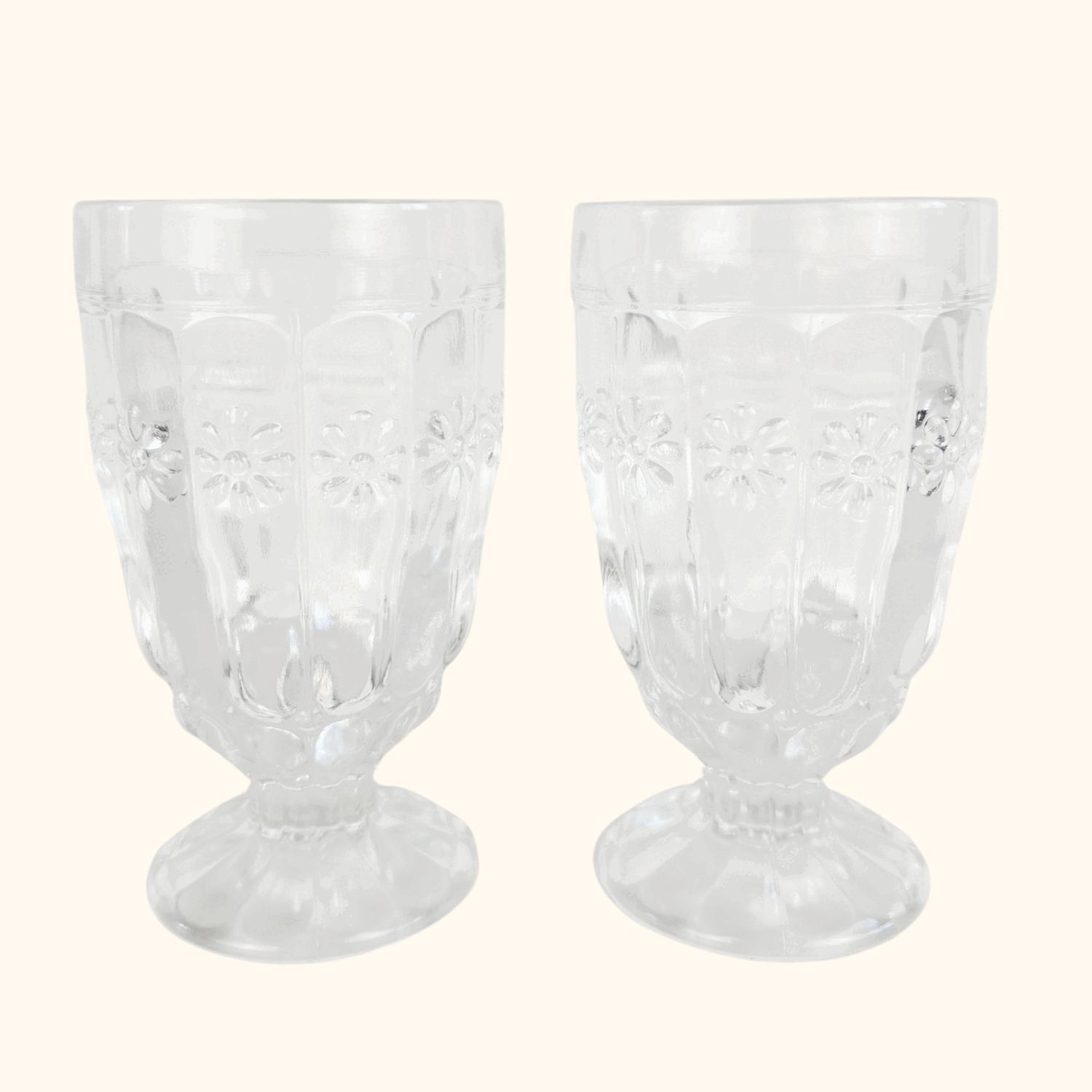 Floral Pressed Glass Parfait Tumbler Glasses Set of 2 Sunshine Thrift