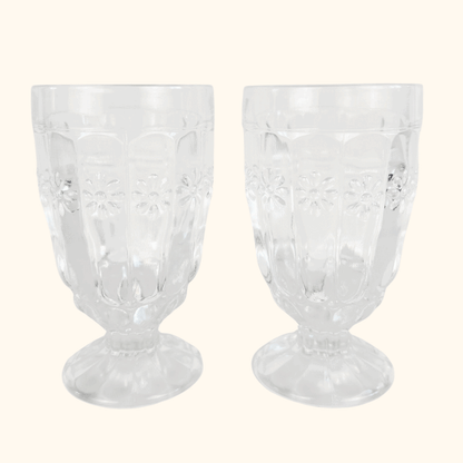 Floral Pressed Glass Parfait Tumbler Glasses Set of 2 Sunshine Thrift