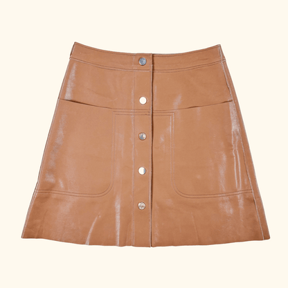Topshop Camel Brown PU Faux Leather Mini Skirt - Size 6 -  - Skirts