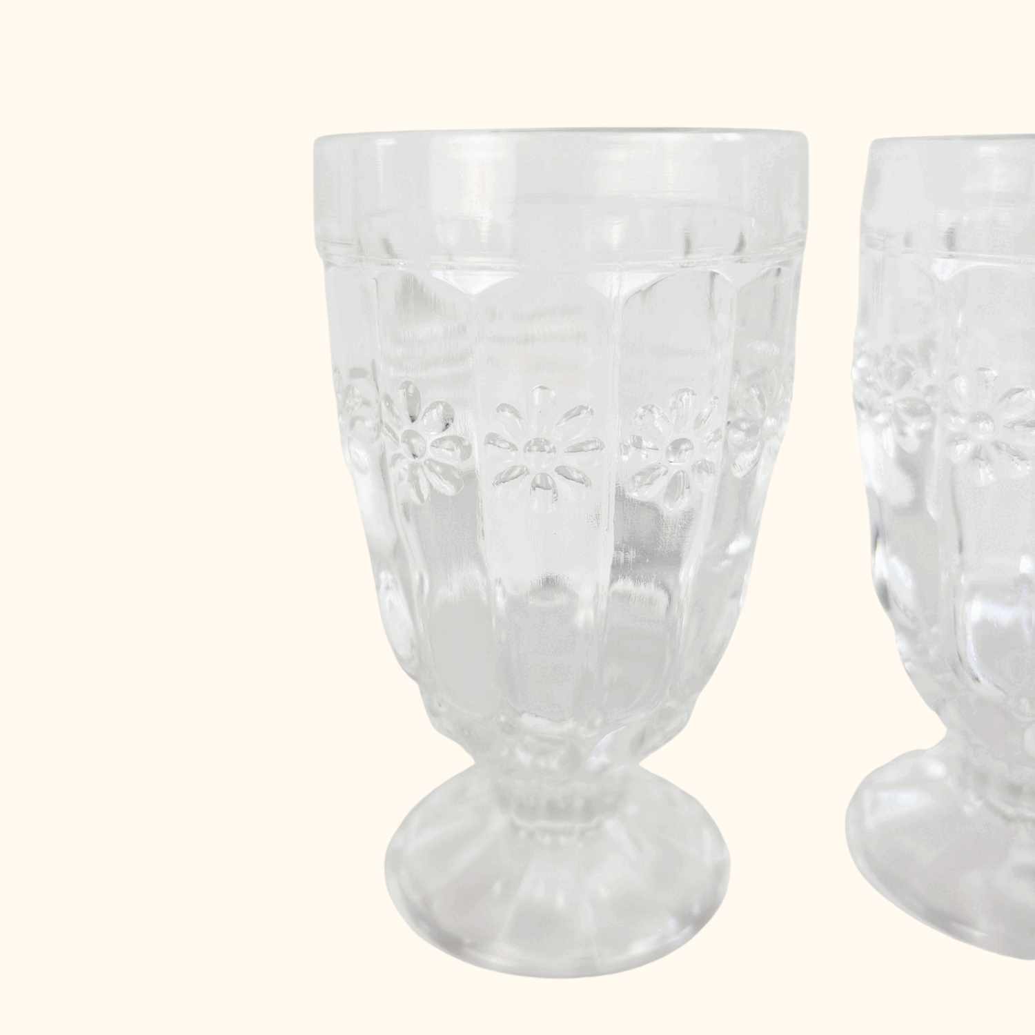 Floral Pressed Glass Parfait Tumbler Glasses Set of 2 Sunshine Thrift