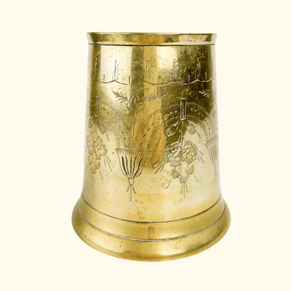 Vintage Brass Etched Tankard Mug Sunshine Thrift