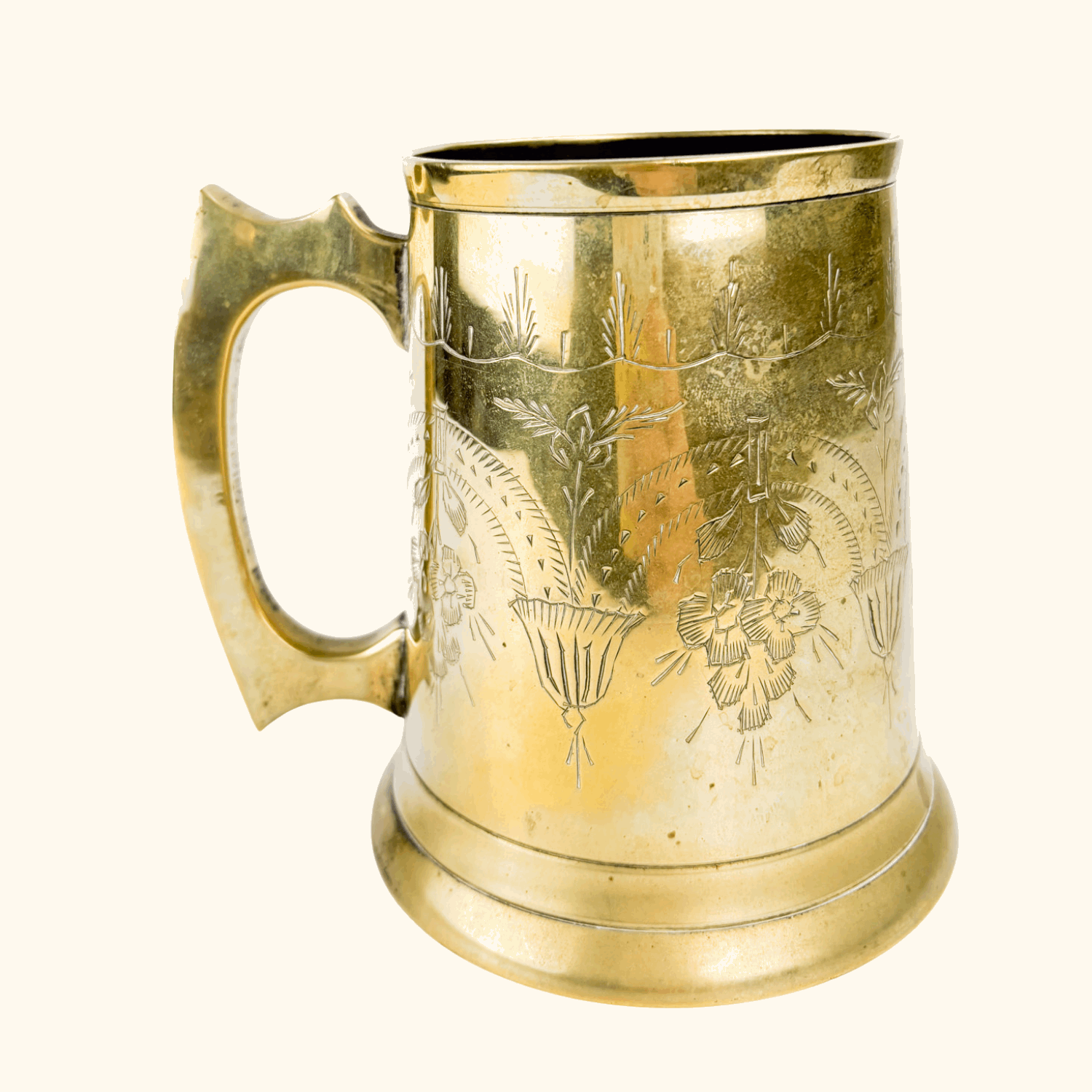 Vintage Brass Etched Tankard Mug Sunshine Thrift