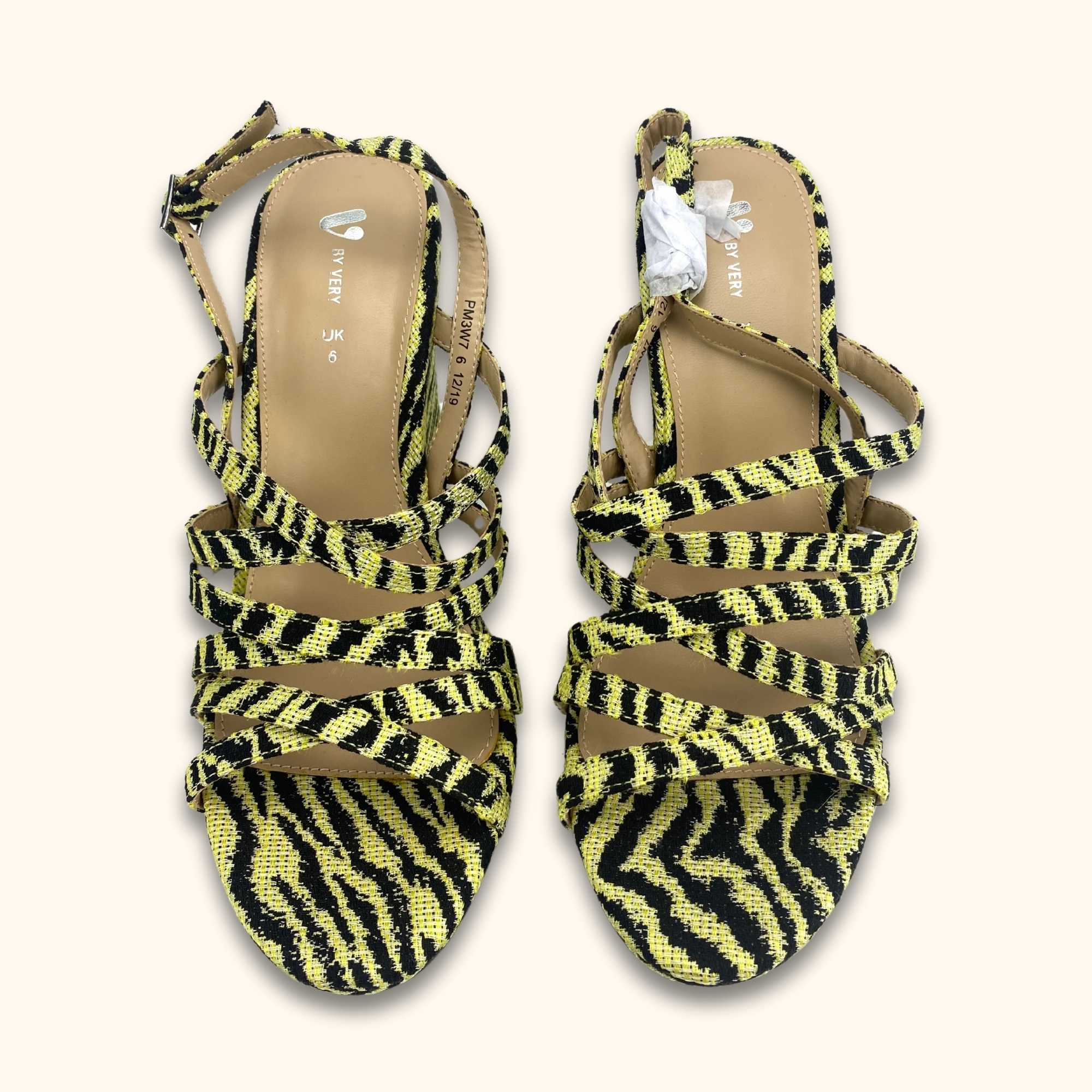 Animal Print Platform Strappy Wedge Heels Neon Yellow - Size 6 - Very - Heels