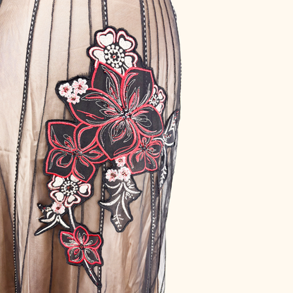 Coast Floral Embroidered Black Mesh Midi Skirt - Size 12 Coast