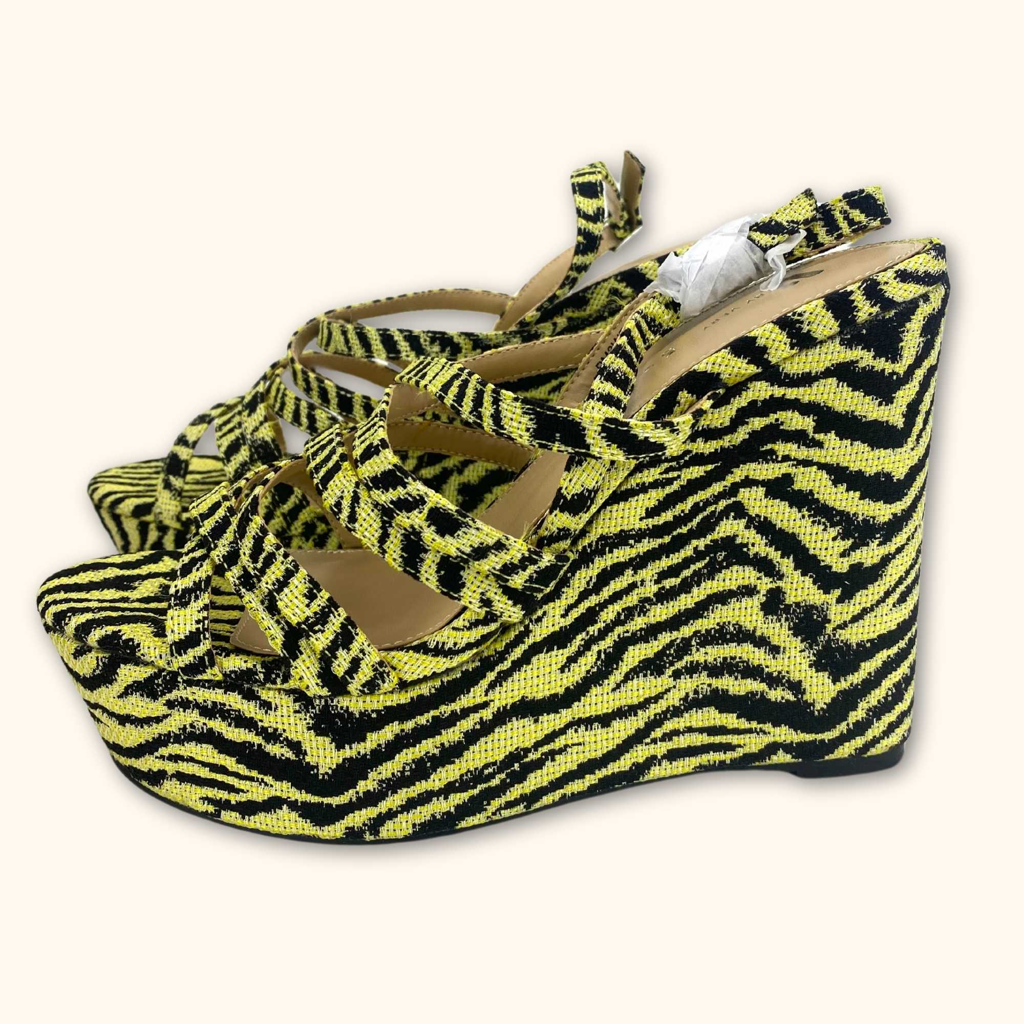 Animal Print Platform Strappy Wedge Heels Neon Yellow - Size 6 - Very - Heels