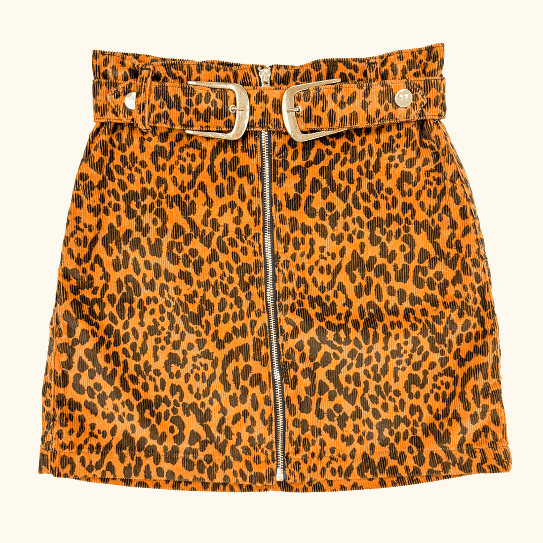 Topshop Tall Brown Leopard Print Cord Mini Skirt - Size 8 Tall Topshop
