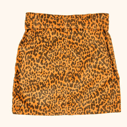 Topshop Tall Brown Leopard Print Cord Mini Skirt - Size 8 Tall Topshop