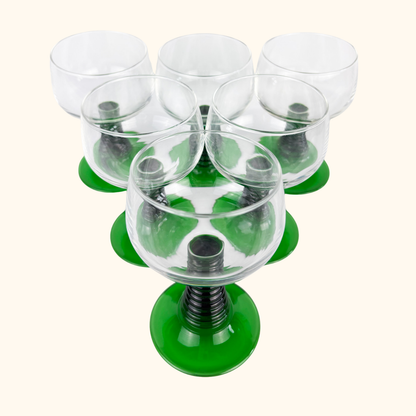 Vintage Luminarc French Green Ribbed Goblet Glasses - Set of 6 Luminarc