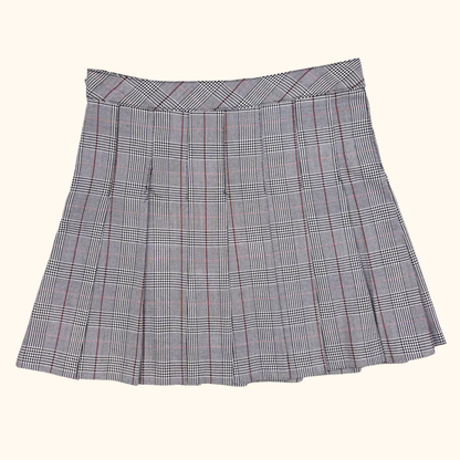 H&amp;M Grey Check Plaid Pleated Mini Skirt - Size 10