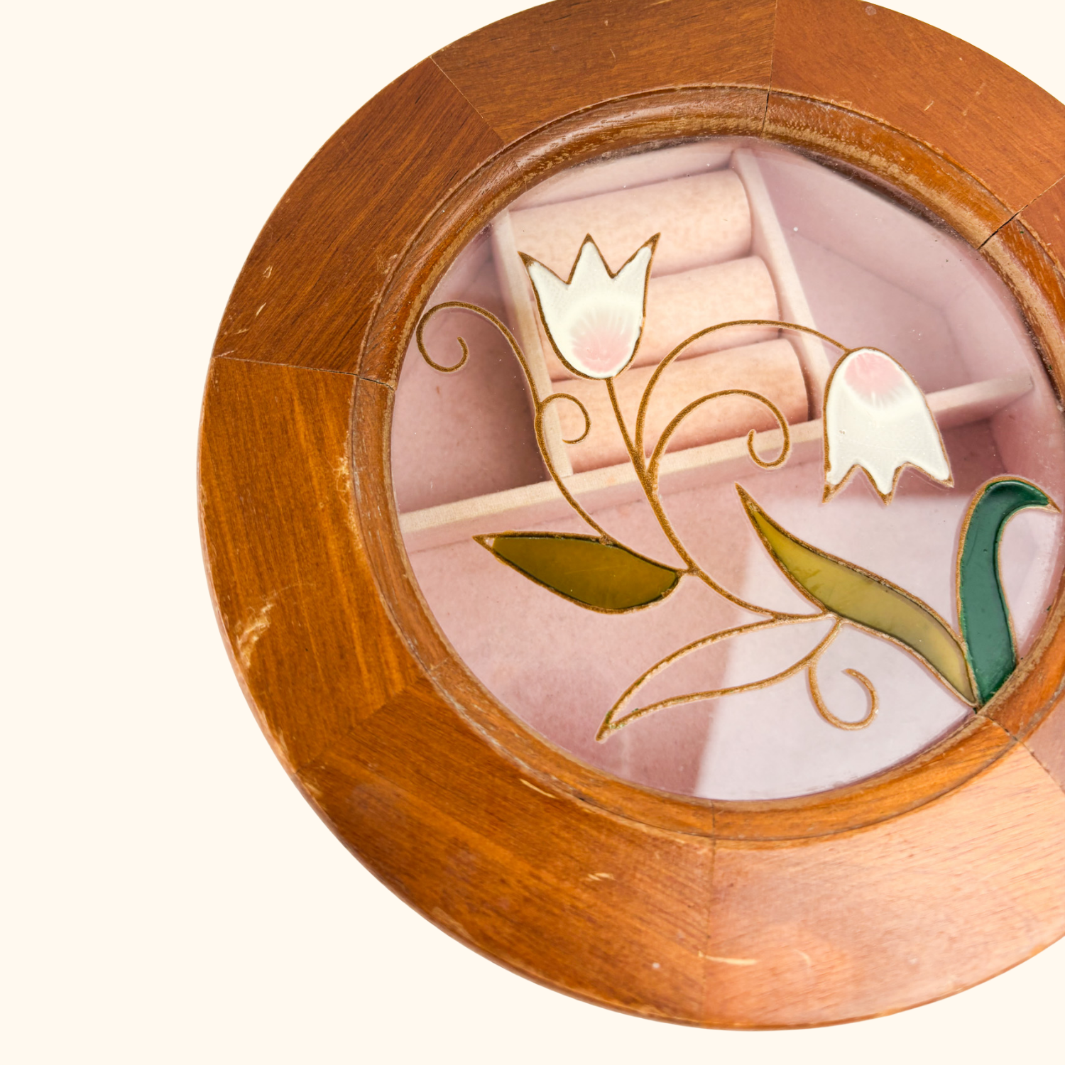 Vintage Wooden Octagon Stained Glass Jewellery Box Sunshine Thrift