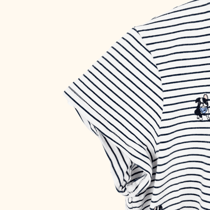 Laura Ashley Striped Embroidered Dog T-Shirt - Size 16 Laura Ashley