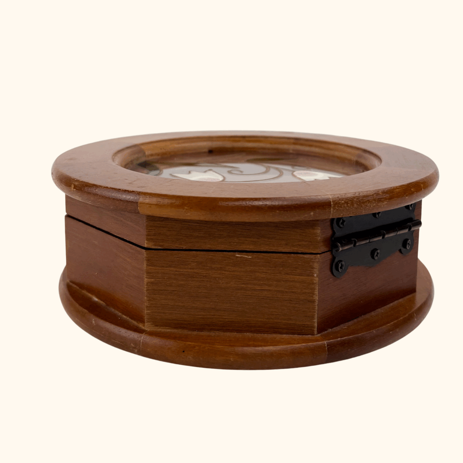 Vintage Wooden Octagon Stained Glass Jewellery Box Sunshine Thrift