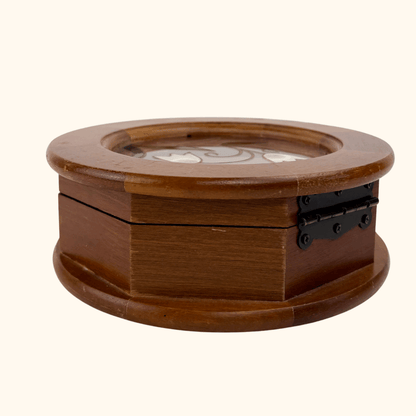 Vintage Wooden Octagon Stained Glass Jewellery Box Sunshine Thrift