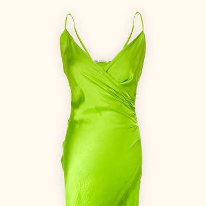 Zara Neon Lime Green Cami Satin Midi Dress - Size Small Sunshine Thrift Zara Neon Lime Green Cami Satin Midi Dress - Size Small Sunshine Thrift
