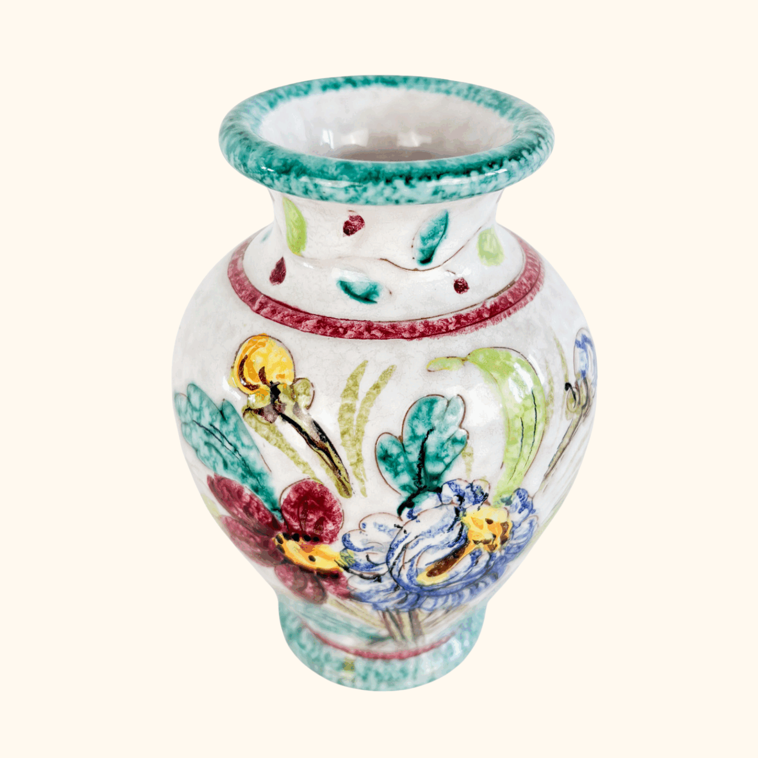 Small Vintage Italian Floral Vase Ceramic Majolica Vase Sunshine Thrift