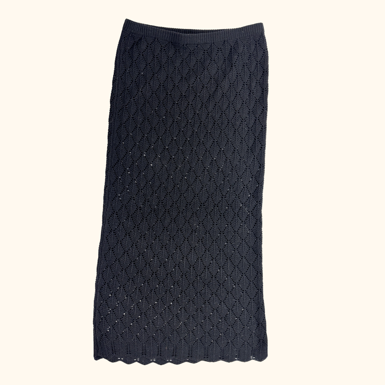 Black Crochet Scallop Maxi Skirt - Size Medium Sunshine Thrift
