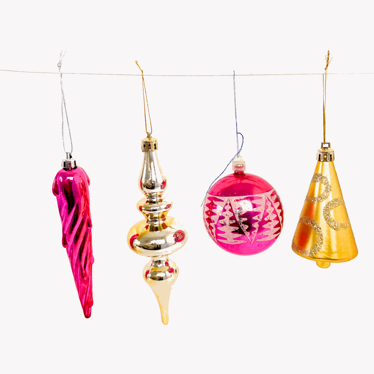 Pink and Gold Sparkle Baubles Mixed Set of 12 Sunshine Thrift