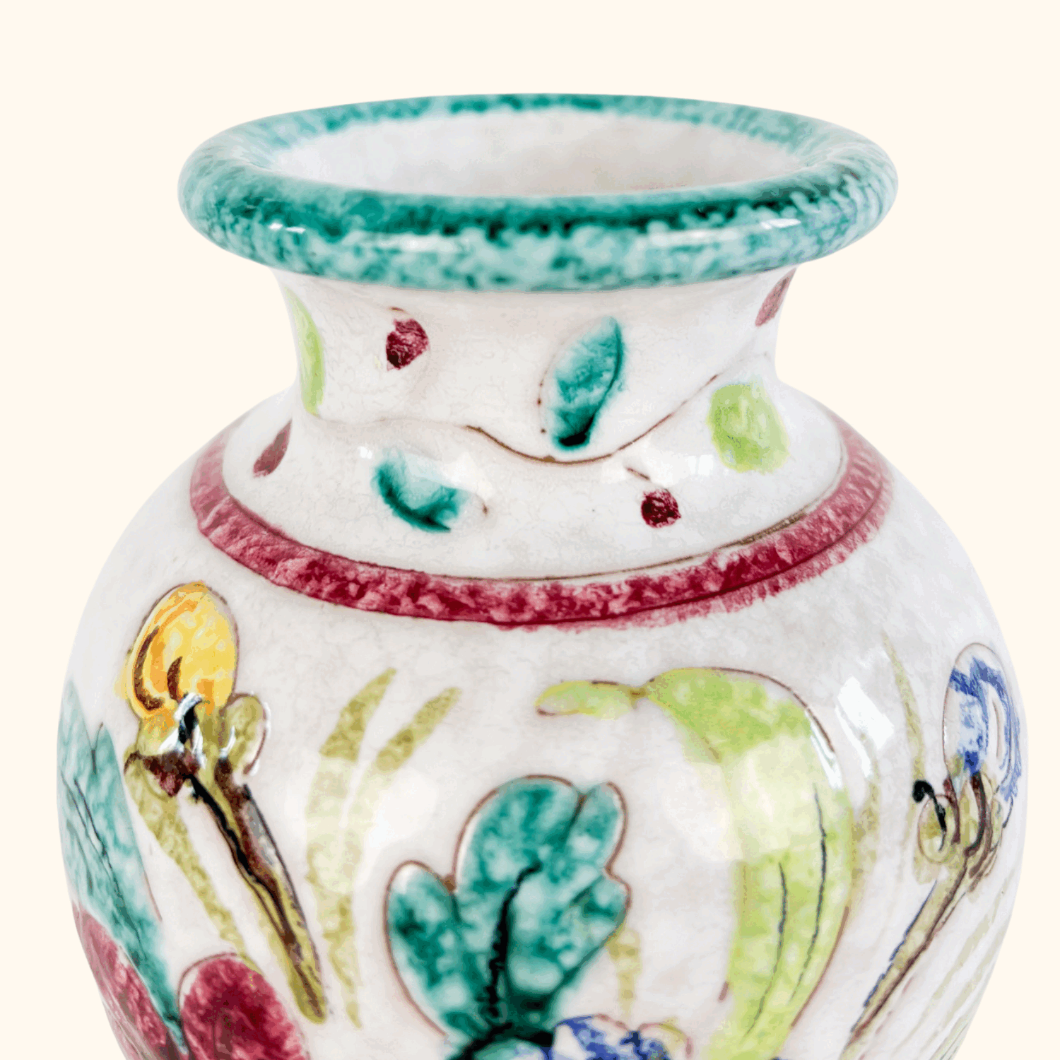 Small Vintage Italian Floral Vase Ceramic Majolica Vase Sunshine Thrift