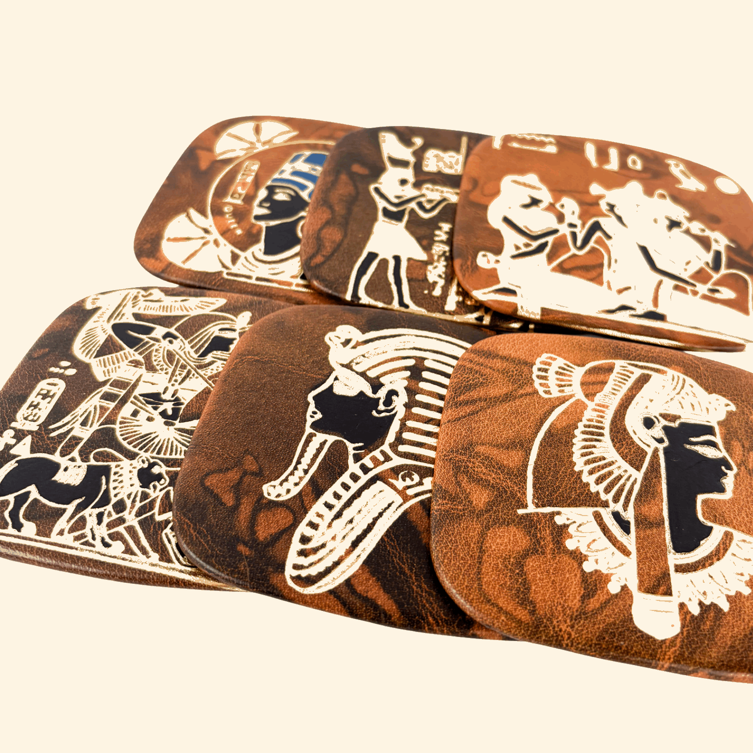 Vintage 1960s Egyptian Brown Leather Coasters - Set of 6 Sunshine Thrift