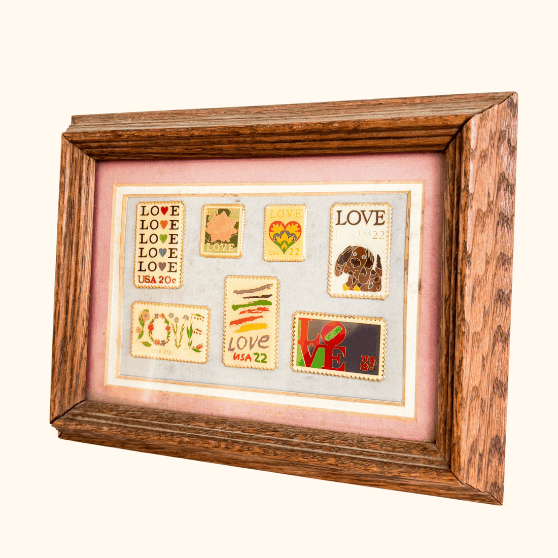 Vintage 1980s USA Love Enamel Postage Stamps Framed Sunshine Thrift