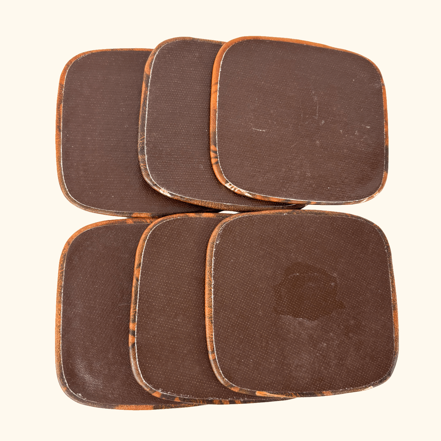 Vintage 1960s Egyptian Brown Leather Coasters - Set of 6 Sunshine Thrift
