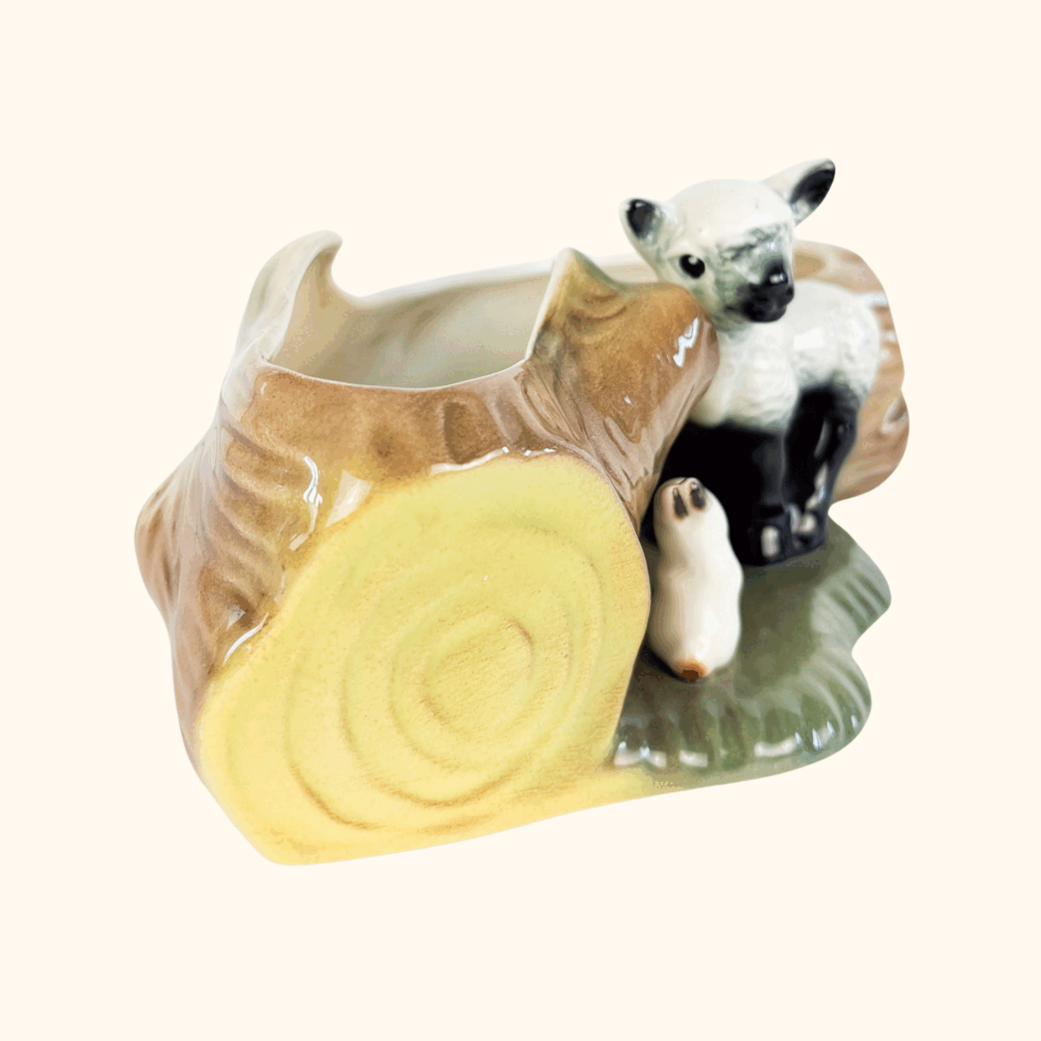 Hornsea Fauna Rabbit &amp; Lamb Log Posy Planter Hornsea