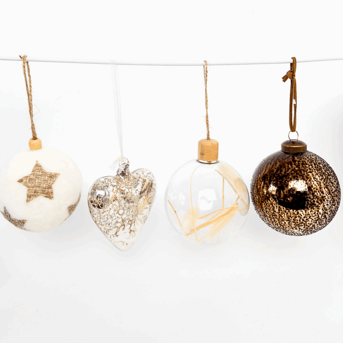 Large Snowy Neutral Baubles Mixed Set of 7 Sunshine Thrift