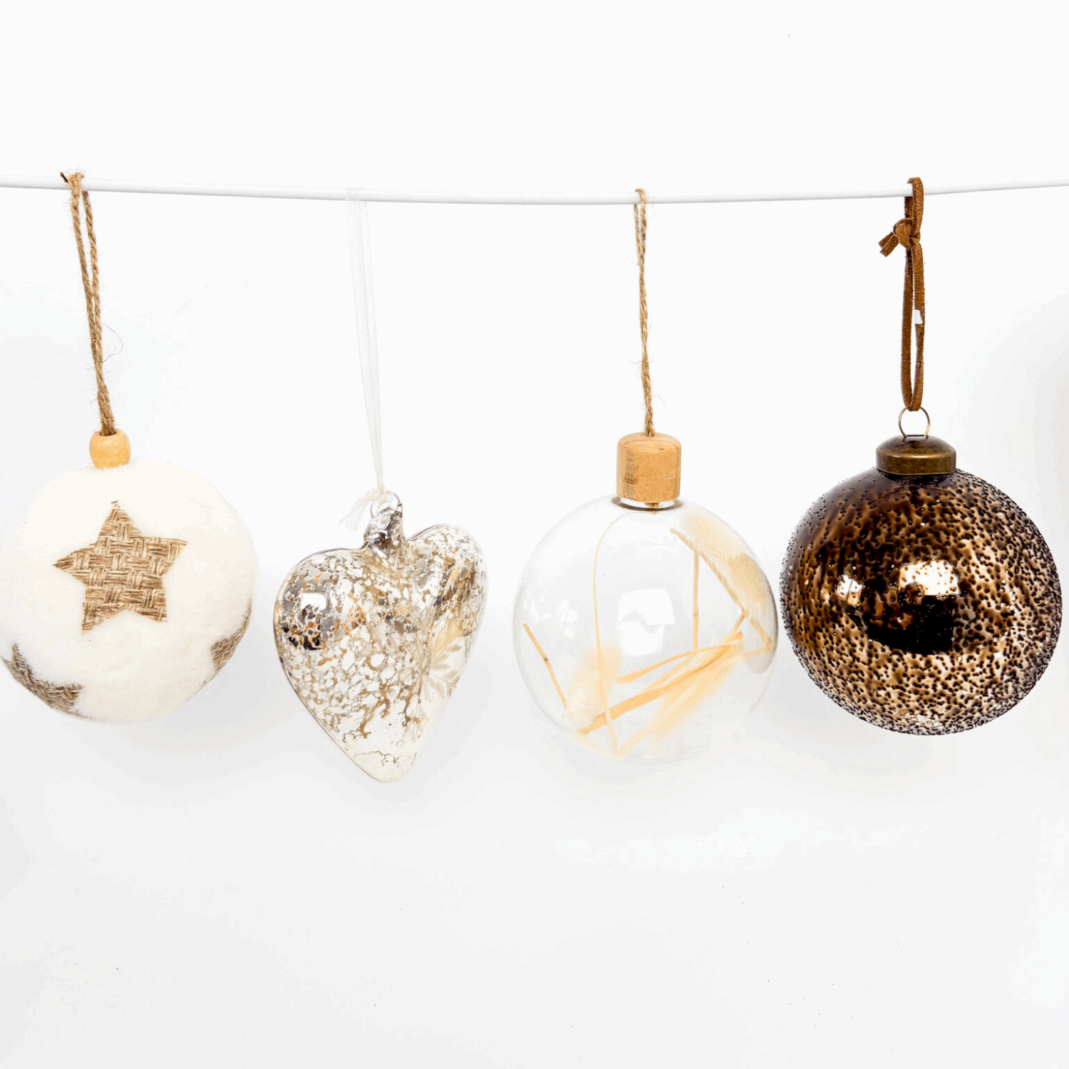 Large Snowy Neutral Baubles Mixed Set of 7 Sunshine Thrift