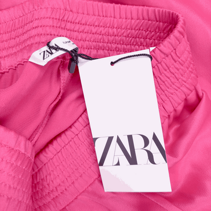 Zara Fuschia Pink Satin Cropped Trousers - Size Medium Zara