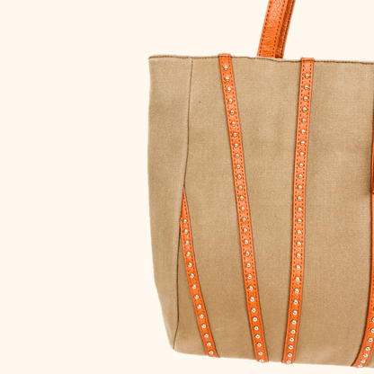 Sole Society Canvas Leather Brown Shopper Tote Bag Sole Society