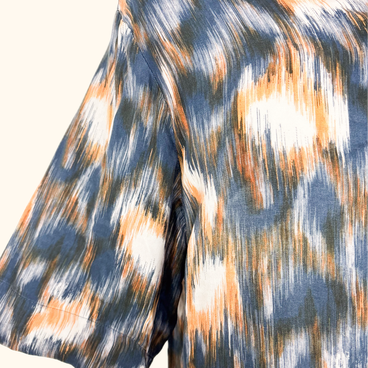 Cos Abstract Pattern Navy Orange Short Sleeve Blouse - Size 10 Cos