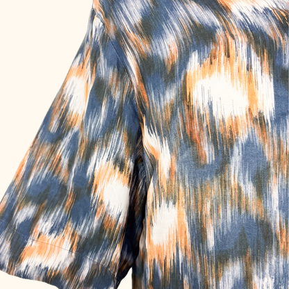 Cos Abstract Pattern Navy Orange Short Sleeve Blouse - Size 10 Cos