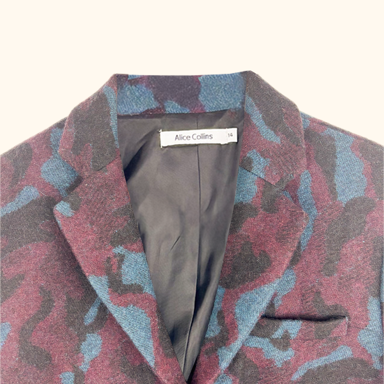 Alice Collins Burgundy Camo Wool Blend Blazer - Size 14 Alice Collins