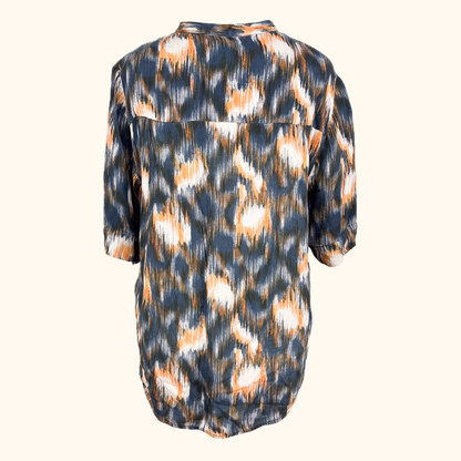 Cos Abstract Pattern Navy Orange Short Sleeve Blouse - Size 10 Cos