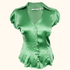 Zara Green Satin Short Sleeve Button Up Blouse - Size Medium Zara