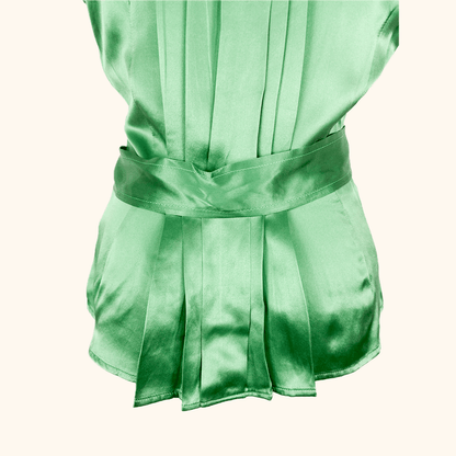 Zara Green Satin Short Sleeve Button Up Blouse - Size Medium Zara