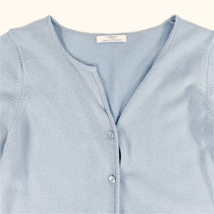 Vintage St Michael Cool Blue Merino Wool Blend Cardigan - Size 10 St Michael